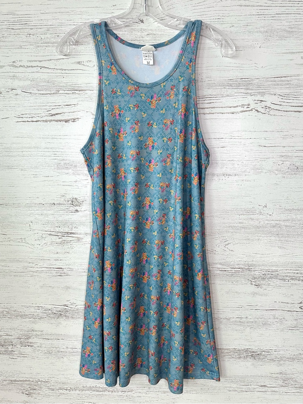 NATURAL LIFE Sleeveless Tank Floral Mini Stretch Jersey Dress M Teal